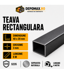 Teava rectangulara 40 x 20 x 3 mm, 6 metri